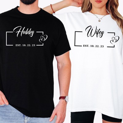 Personalised Hubby Wifey Comfort Colours Matching Couple Shirt Valentine's Day Gift