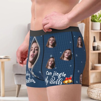 Personalised Jingle My Bells Face Photo Boxer Brief with Name Funny Quote Men's Underwear Valentine's Day Gift