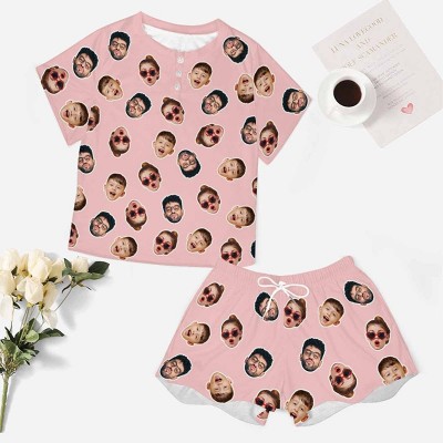 Personalised Couple Face Pajamas Set Home Sleepwear Gift to Lover Valentines Day Gifts
