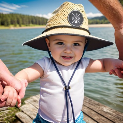Personalised Leather Name Patch Straw Hat Sun Hat With Initials and Symbols Xmas Gift for Toddler Child Adult