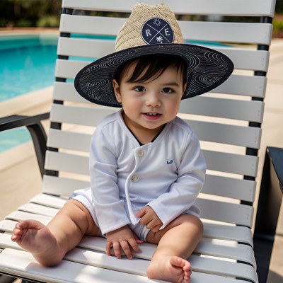 Personalised Leather Name Patch Straw Hat Sun Hat With Initials and Symbols Xmas Gift for Toddler Child Adult