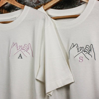 Personalised Embroidered T-Shirt Pinky Promise Partner Matching Anniversary Shirts Gift
