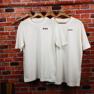Personalised Embroidered T-shirts with Initial Letters and Heart  Anniversary Shirts Gift