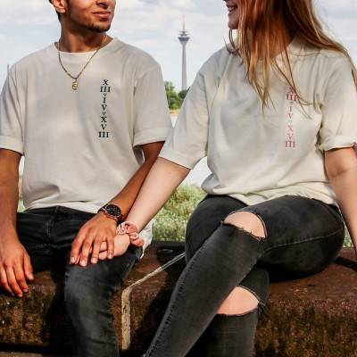 Personalised Embroidered Roman Numeral T-Shirt Anniversary Shirts Gift