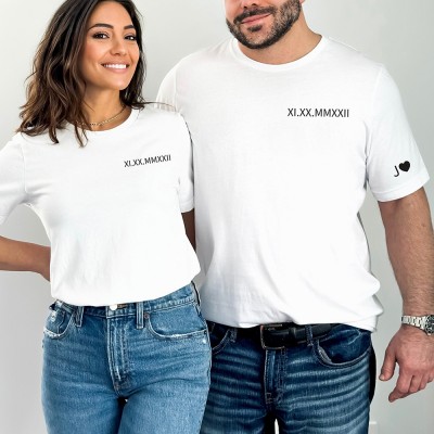 Personalised Date and Initial Roman Numerals Matching Couple Shirt  Anniversary Gift