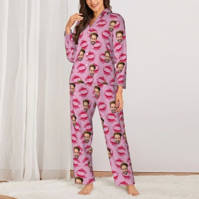 Personalised Couple Photo Pajamas Set Passionate Kiss Pattern Design Perfect Gift for Lovers Valentines Day Gifts