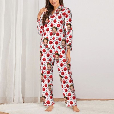 Personalised Couple Face Pajamas Set Hot Kiss Heart Pattern Design Perfect Gift for Lovers Valentines Day Gifts