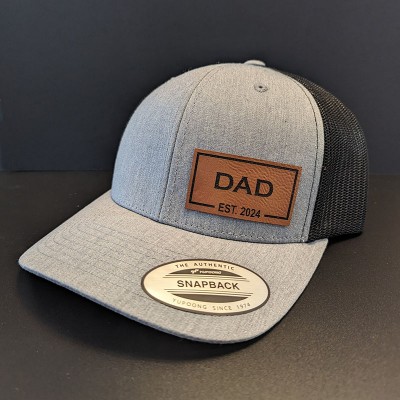 Personalised DAD Real Leather Patch Trucker Hat with Kids Names Christmas Gift