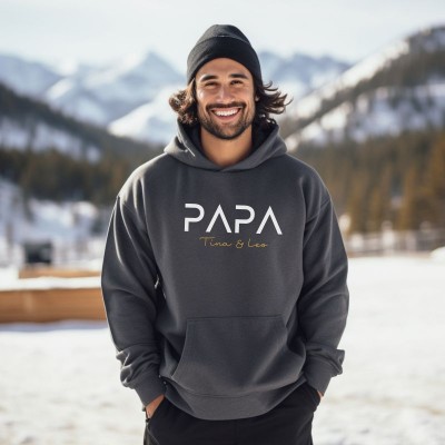 Personalised PAPA Sweatshirt Hoodie with Kid's Names Christmas Gift For Him