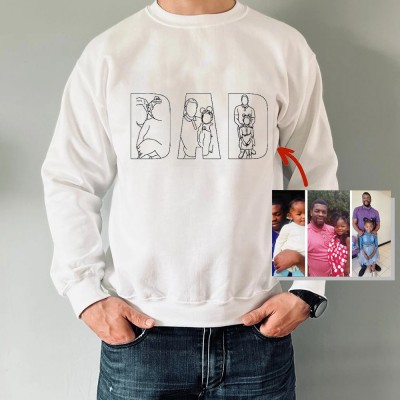 Personalised Embroidered DAD Sweatshirt Hoodie with Custom Portrait Collage for Christmas 