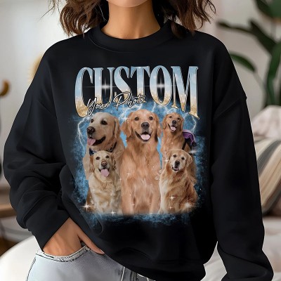 Personalised Photo Bootleg Rap Dog Sweatshirt Hoodie Tshirt Vintage 90s Graphic Shirt Gift for Pet Lovers