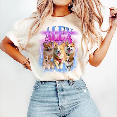 Personalised Photo Bootleg Rap Dog Shirt Vintage 90s Graphic Shirt Gift for Pet Lovers
