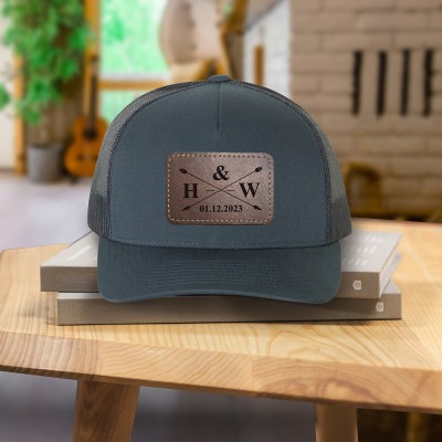 Personalized Groom Initials Wedding Date Hats Groomsmen Gift Wedding Announcement Anniversary Gift