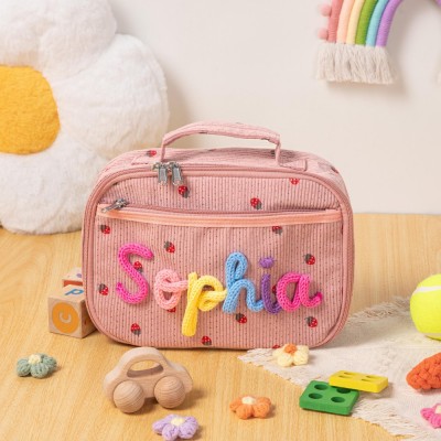 Personalized Kid School Lunch Bag with Embroidered Name Toddler Handmade Lunchbox Bag Back to School Essential