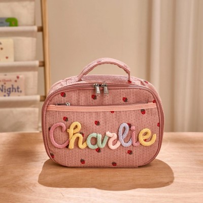 Personalized Kid School Lunch Bag with Yarn Name Toddler Handmade Lunchbox Bag Back to School Essential