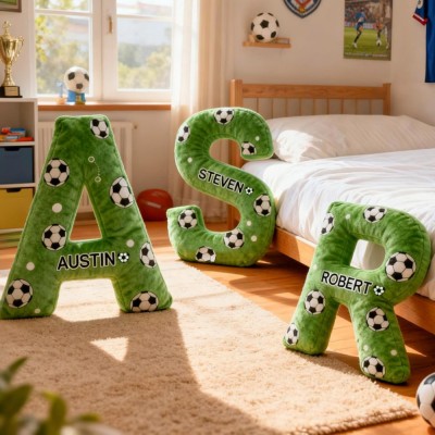 Personalised Football Field Initial Pillow with Kids Name Sports Lover Xmas Gift