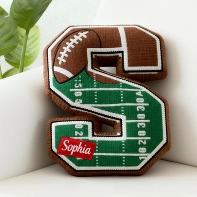 Personalised Football Field Initial Pillow with Kids Name Sports Fans Xmas Gift
