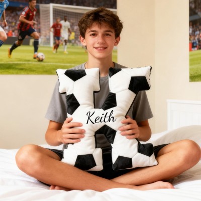 Personalised Football Field Initial Pillow with Kids Name Sports Fans Xmas Gift