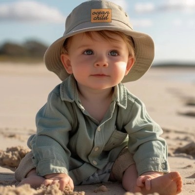 Personalised Toddler Leather Name Sun Hat Adjustable Child Summer Hat Xmas Gift for Toddler Child