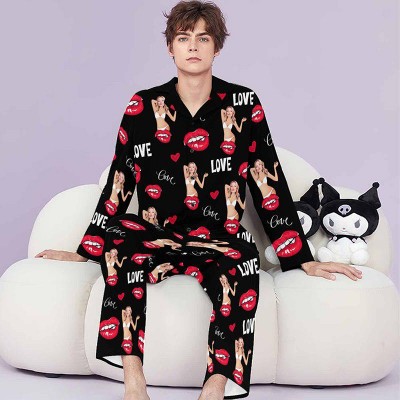 Personalised Couple Photo Pajamas Set Funny Gifts for for Lovers Long Sleeve PJS Sets Valentines Day Souvenir Valentine Gifts