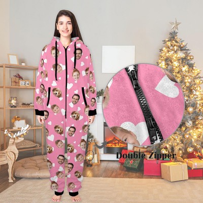 Personalised Couple Zipper One-Piece Pajamas with Face Valentines Day Souvenir Valentine Gifts