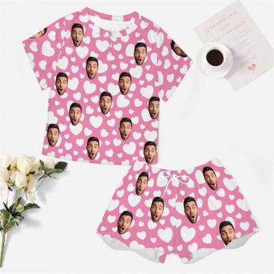 Personalised Couple Faces Heart Pajamas Gift for Him Her Anniversary Valentine's Day Gift