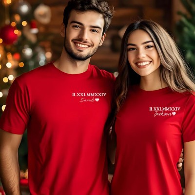Personalised Roman Numeral Date and Name Shirt Matching Couple Shirt  Anniversary Gift
