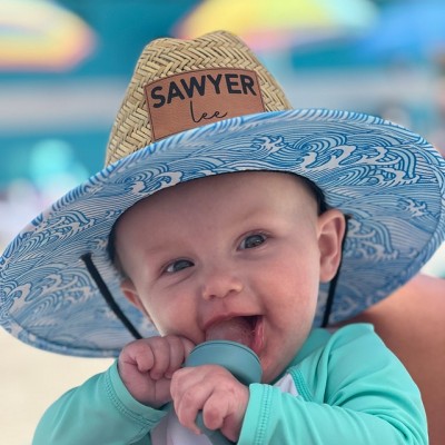 Personalised Leather Name Patch Straw Hat Sun Hat Xmas Gift for Toddler Child Adult