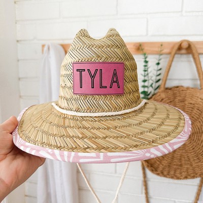 Personalised Leather Name Patch Straw Hat Sun Hat Xmas Gift for Toddler Child Adult