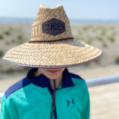Personalised Leather Name Patch Straw Hat Sun Hat Xmas Gift for Toddler Child Adult