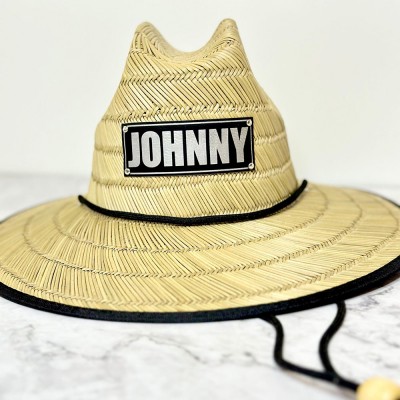 Personalised Leather Name Patch Straw Hat Sun Hat Xmas Gift for Toddler Child Adult